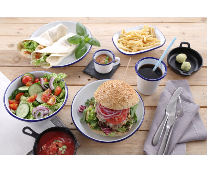 M&T Goblet 12 cl  acier émaillé blanche avec bord  couleur bleu