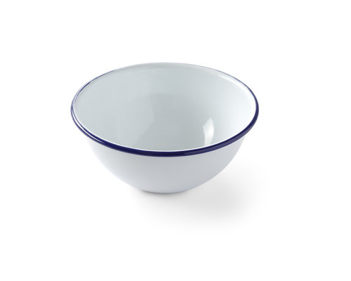 M & T  Bowl 16 x h 7,5 cm  white enamelled steel with blue edge