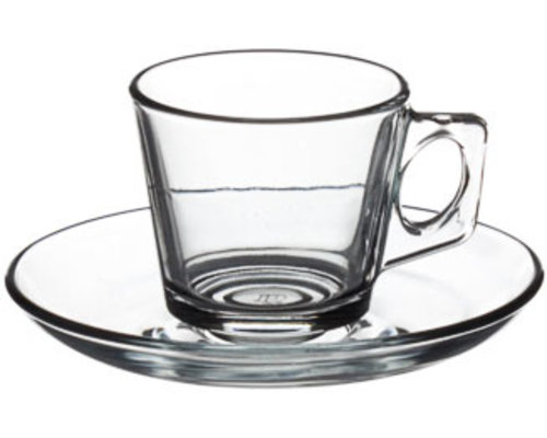 M & T  Espresso cup 9 cl tempered glass " Vela " with saucer