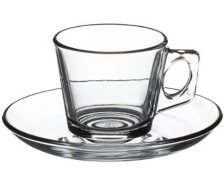 M&T Espresso cup 9 cl tempered glass " Vela " with saucer