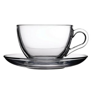 M & T  Coffee & teacup 20,5 cl tempered glass  with saucer