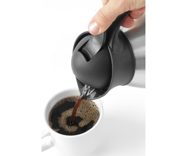 M&T Cruche isolante 1,5 litre à double paroi en acier inoxydable avec bouchon à poussoir noir