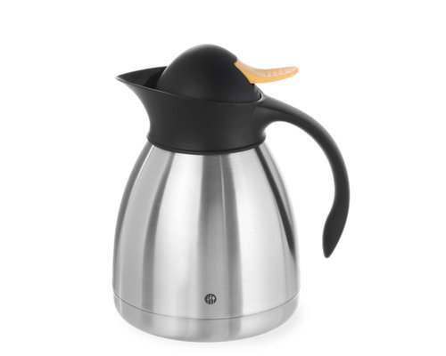 M&T Cruche isolante 1 litre à double paroi en acier inoxydable avec bouchon à poussoir jaune