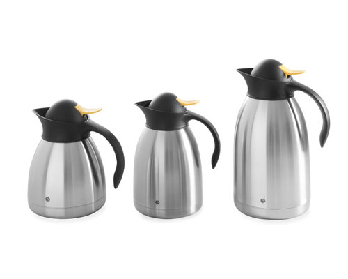 M&T Cruche isolante 1,5 litre à double paroi en acier inoxydable avec bouchon à poussoir jaune