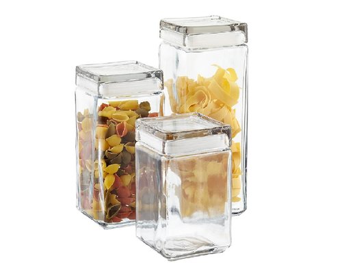 M & T  Pot carré en verre avec couvercle 1 liter