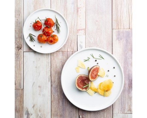 OLYMPIA Porselein  Plat bord  Ø 21 cm met rechtopstaande rand " White salt "