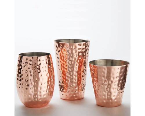 M & T  Collins - cocktail glass 41 cl double walled copper look  hammered stainless steel