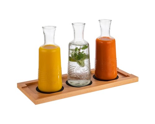 M&T Buffet plank gemaakt van naturel geolied eiken  hout  inclusief 3 glazen flessen