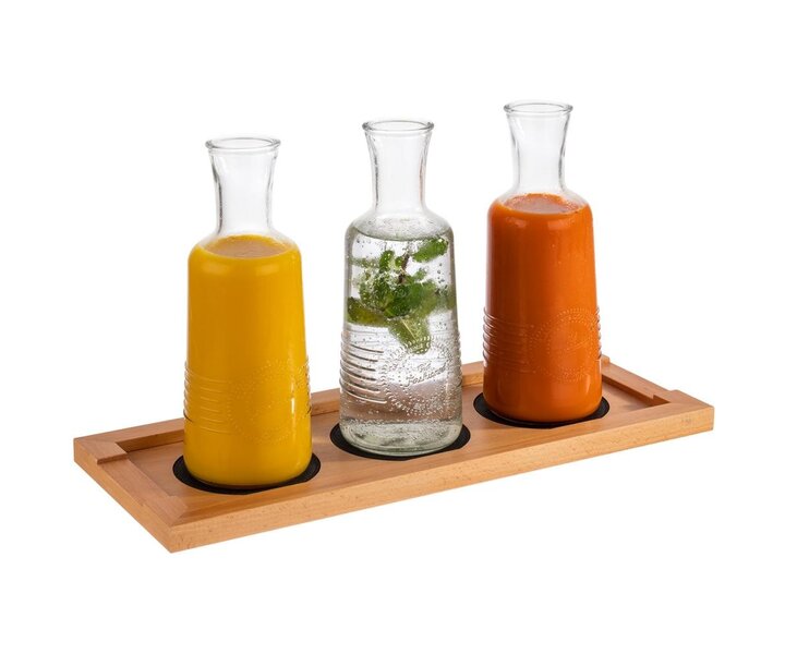 M&T Planche de buffet en bois de chêne naturel huilé livrée avec 3 bouteilles en verre