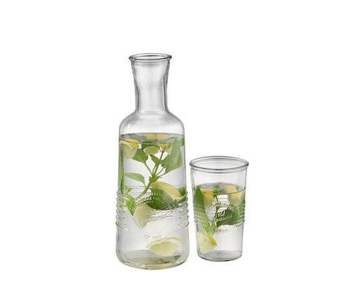 M&T Buffet board made of naturel oiled oak with 3 glass bottles