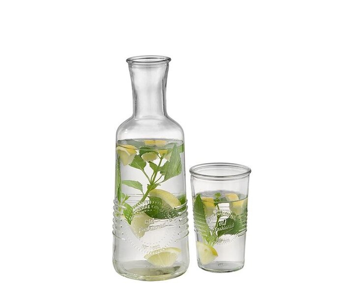 M&T Planche de buffet en bois de chêne naturel huilé livrée avec 3 bouteilles en verre