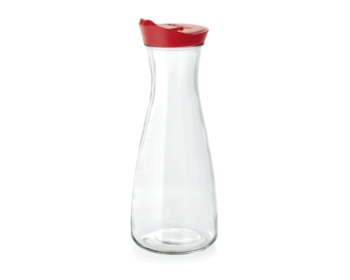 M & T  Fles / Karaf 1 liter voorzien van een  rode kunststof dop