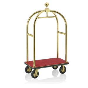 M & T  Bagagewagen " Birdcage " Goudkleurig frame met rood tapijt