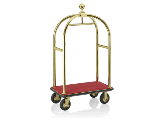 M & T  Luggage trolley " Birdcage " Gold colored frame with red carpet