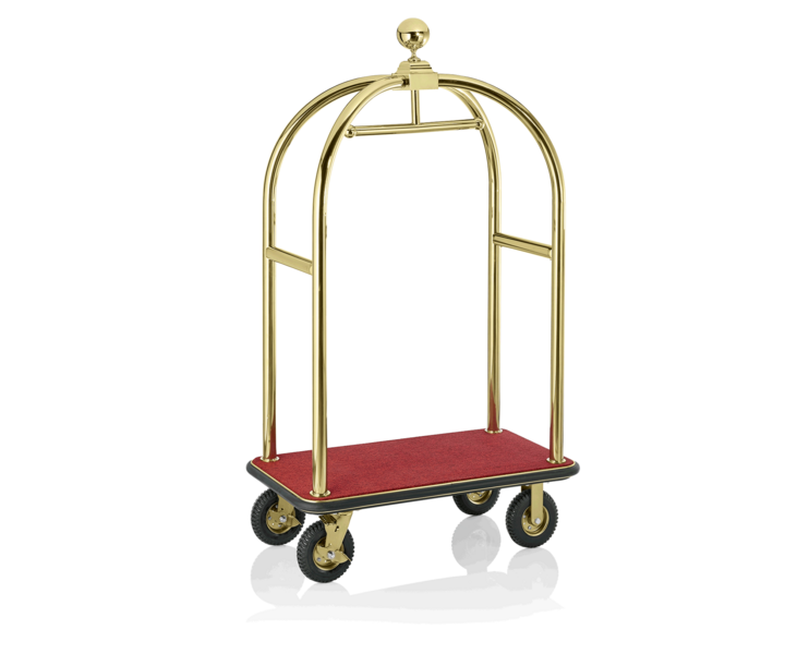 M&T Chariot à bagage " Birdcage " Finition doré avec tapis rouge