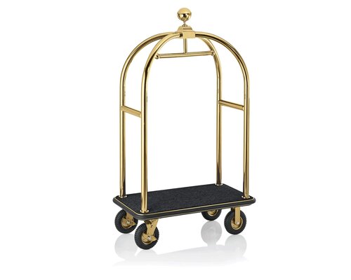 M & T  Bagagewagen " Birdcage " Goudkleurig frame met zwart tapijt