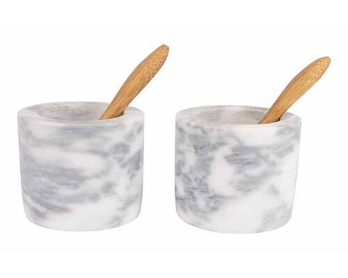 M & T  Salt & pepper set made of natural marble incl. 2 wooden spoons