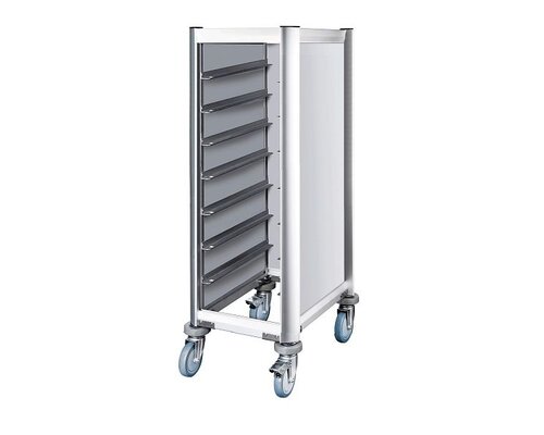 M & T  Tray trolley for 7 trays 45,5 x 35,5 cm aluminium frame with MDF side panels