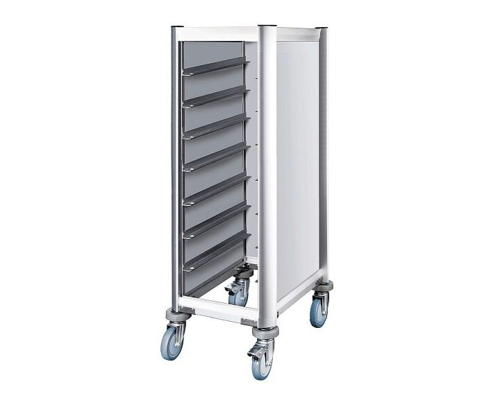 M&T Tray trolley for 7 trays 45,5 x 35,5 cm aluminium frame with MDF side panels