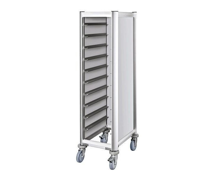 M&T Tray trolley for 10 trays 45,5 x 35,5 cm aluminium frame with MDF side panels