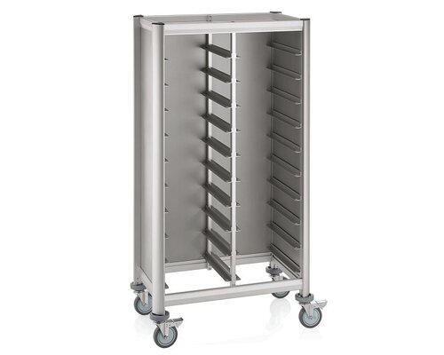 M & T  Tray trolley for 2 x 10 trays 45,5 x 35,5 cm aluminium frame with MDF side panels
