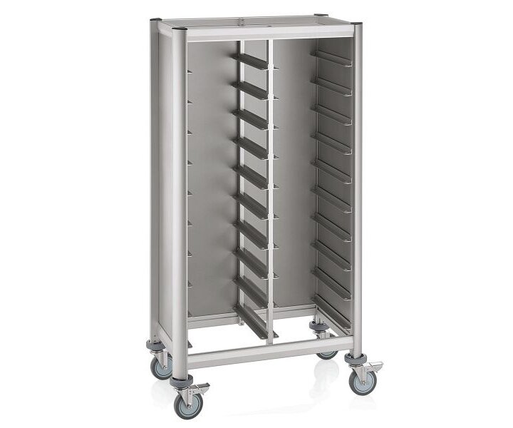 M&T Regaalwagen voor 2 x 10 dienbladen 45,5 x 35,5 cm aluminium frame met MDF zijpanelen