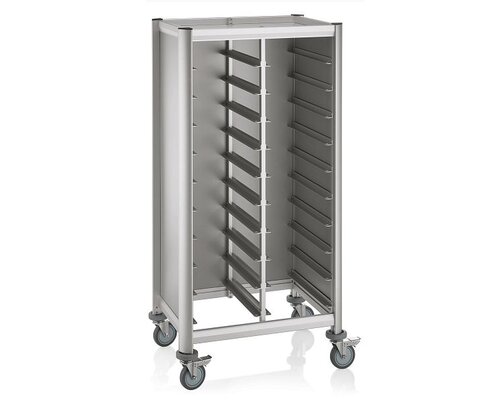M & T  Tray trolley for 2 x 10 trays GN 1/1 aluminium frame with MDF side panels