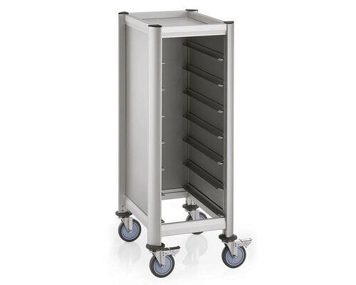 M & T  Tray trolley for 7 trays GN 1/1 aluminium frame with MDF side panels