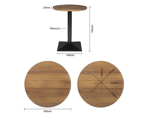 M & T  Table ronde Ø 60 cm avec un pied lourd poudré noir