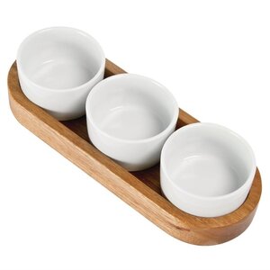 M & T  Plateau à condiments en bois livré avec 3 ramequins en porcelaine