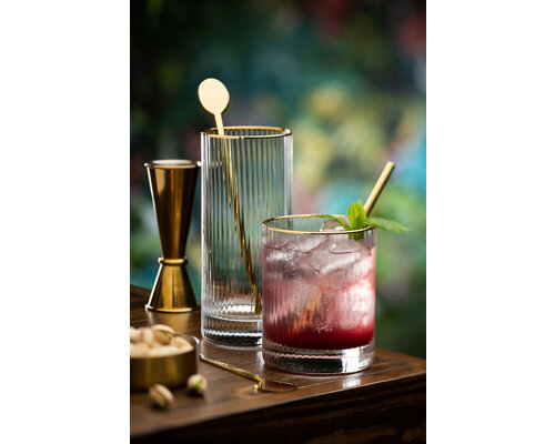 M & T  Longdrink glas 35 cl " Hayworth  goud " met gouden rand