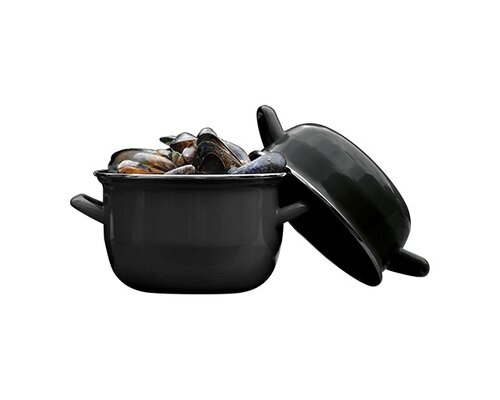 M & T  Casserole à moules couleur noire 12 cm pour servir 0,5 kg de moules