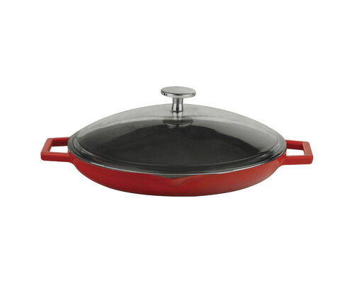 LAVA CAST IRON Poële à frire rouge30 cm avec couvercle en verre