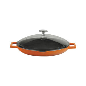 LAVA CAST IRON Poële à frire orange 30 cm avec couvercle en verre