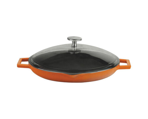 LAVA CAST IRON Poële à frire orange30 cm avec couvercle en verre