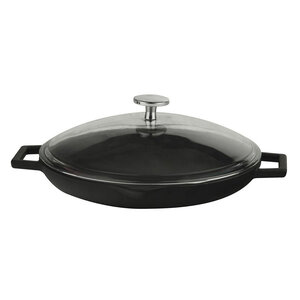 LAVA CAST IRON Poële à frire noire 30 cm avec couvercle en verre