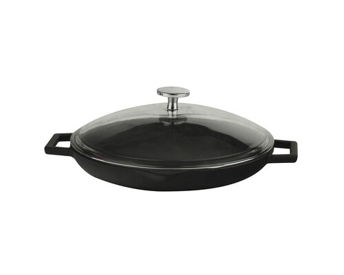 LAVA CAST IRON Poële à frire noire 30 cm avec couvercle en verre