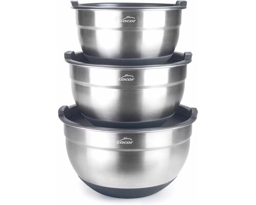 LACOR Ensemble de 3 pcs de bol de cuisine avec couvercle