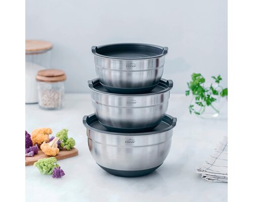 LACOR Ensemble de 3 pcs de bol de cuisine avec couvercle