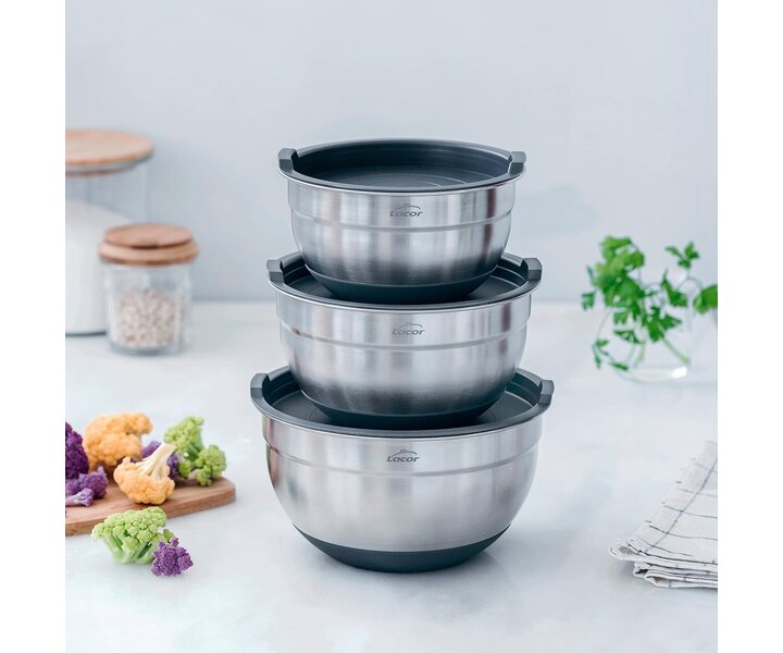 LACOR Set with 3 kitchen bowls with lid