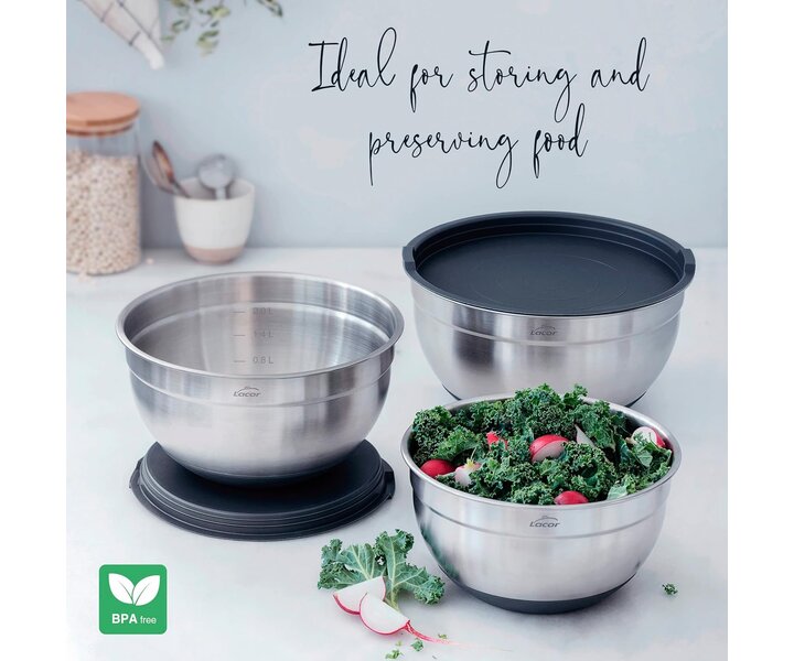 LACOR Set with 3 kitchen bowls with lid