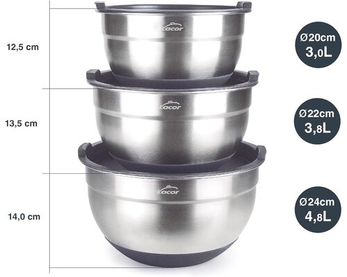 LACOR Ensemble de 3 pcs de bol de cuisine  avec couvercle