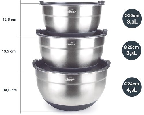 LACOR Set with 3 kitchen bowls with lid