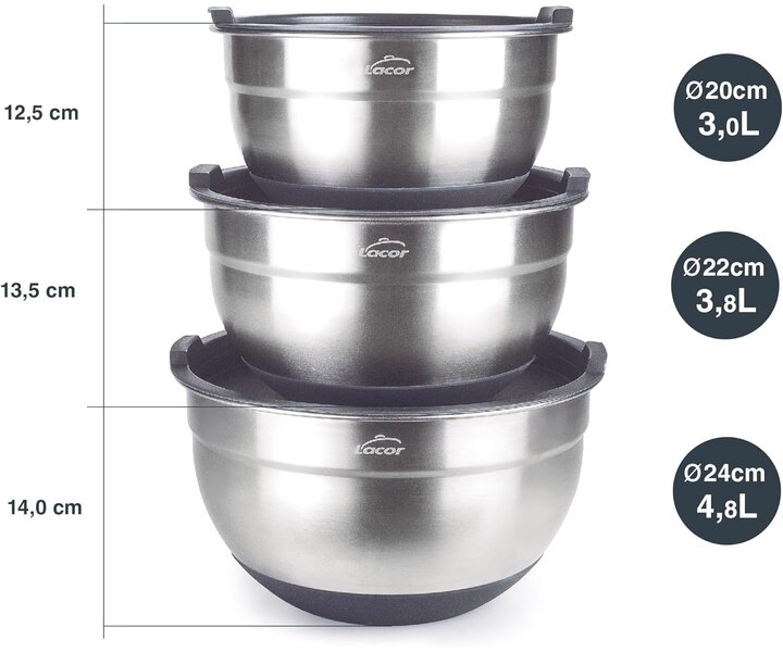 LACOR Set with 3 kitchen bowls with lid