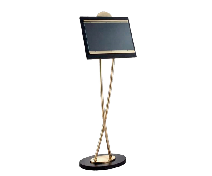 M&T Menu stand DIN A3 with built-in base. Black / Gold brass