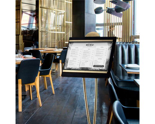 M&T Présentoir à menu DIN A3 avec socle intégré. Noir / Laiton doré