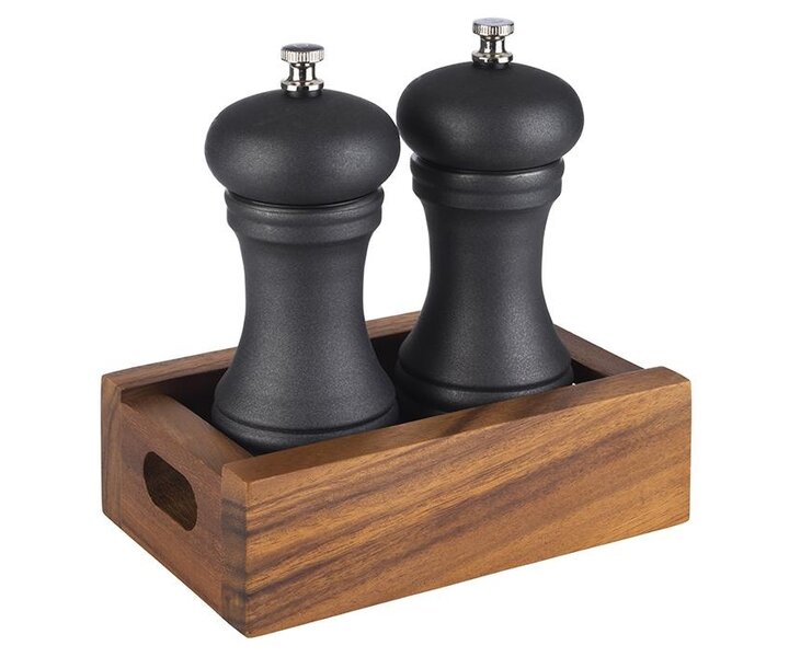 M&T Pepper- and salt mill " Gun metal "  with wooden box