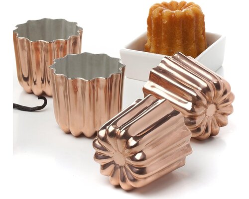 M & T  Tinned copper mould for Bordeaux cannelé mold Ø 3.5cm. Height: 3.7 cm.  Price for set of 4 pieces.