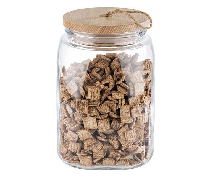 M&T Pot de stockage 2,00 litre en verre avec couvercle en bois