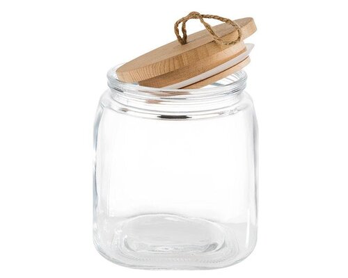 M & T  Storage jar 2,00 liter glass with wooden lid  " Woody "